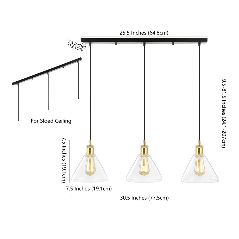 Everly Quinn Dylanger 3 Light Brass Gold/Black Kitchen Island Pendant